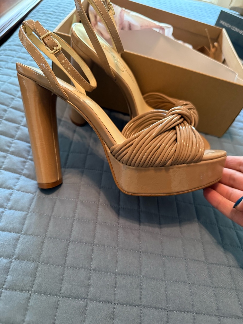 Jessica Simpson Nude Tan Knotted Strap High Block Heel Sandals